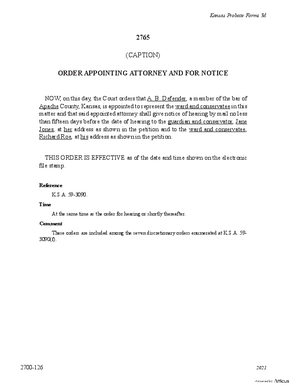 Thumbnail of Kansas Form Order Appointing Attorney And For Notice Of Hearing For Petition For Restoration To Capacity (Misc Guardianship/conservatorship)
