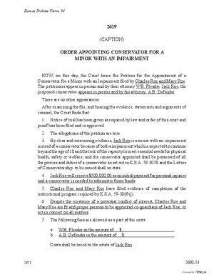 Thumbnail of Kansas Form Order Appointing Conservator For A Minor With An Impairment (Involuntary)
