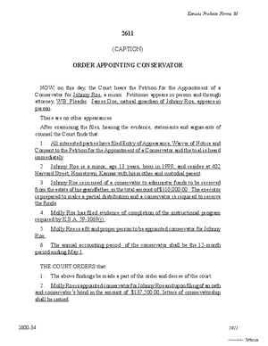 Thumbnail of Kansas Form Order Appointing Conservator (Involuntary)