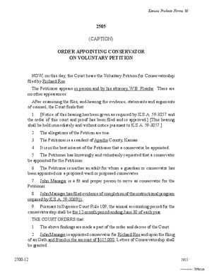 Thumbnail of Kansas Form Order Appointing Conservator On Voluntary Petition