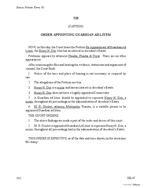Thumbnail of Kansas Form Order Appointing Guardian Ad Litem