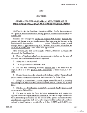 Thumbnail of Kansas Form Order Appointing Guardian And Conservator [And Standby Guardian And Standby Conservator] (Involuntary)