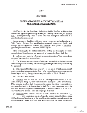 Thumbnail of Kansas Form Order Appointing A Standby Guardian And Standby Conservator (Misc Guardianship/conservatorship)