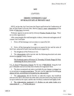 Thumbnail of Kansas Form Order Confirming Sale Of Real Estate At Private Sale