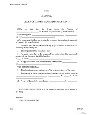 Thumbnail of Kansas Form Order Of Continuance/advancement (Misc Guardianship/conservatorship)