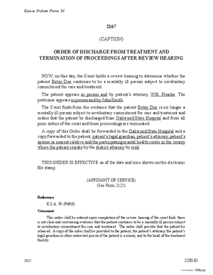 Thumbnail of Kansas Form Order Of Discharge From Treatment And Termination Of Proceedings After Review Hearing (Mental Illness)