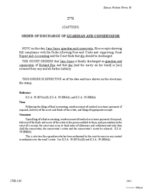 Thumbnail of Kansas Form Order Of Discharge Of Guardian And Conservator (Misc Guardianship/conservatorship)