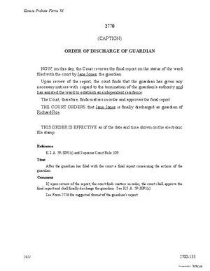 Thumbnail of Kansas Form Order Of Discharge Of Guardian (Misc Guardianship/conservatorship)