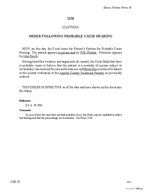 Thumbnail of Kansas Form Order Following Probable Cause Hearing (Mental Illness)