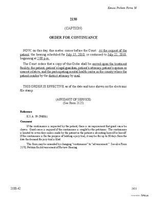 Thumbnail of Kansas Form Order For Continuance (Mental Illness)