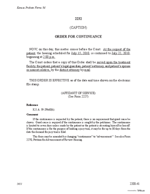 Thumbnail of Kansas Form Order For Continuance (Substance Abuse)