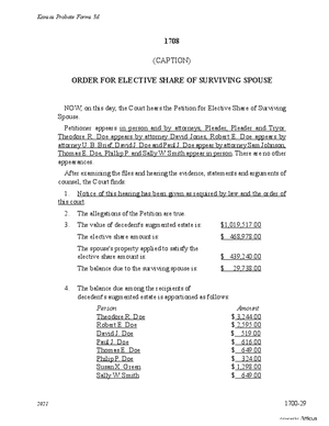 Thumbnail of Kansas Form Order For Elective Share Of Surviving Spouse