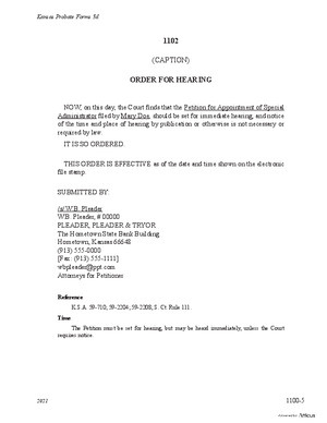 Thumbnail of Kansas Form Order For Hearing Of Petition For Appointment Of Special Administrator