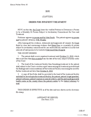 Thumbnail of Kansas Form Order For Inpatient Treatment (Mental Illness)
