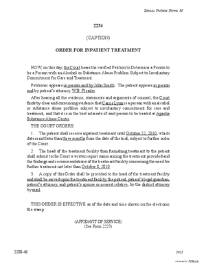 Thumbnail of Kansas Form Order For Inpatient Treatment (Substance Abuse)