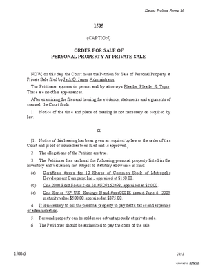 Thumbnail of Kansas Form Order For Sale Of Personal Property At Private Sale