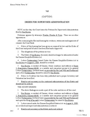 Thumbnail of Kansas Form Order For Supervised Administration