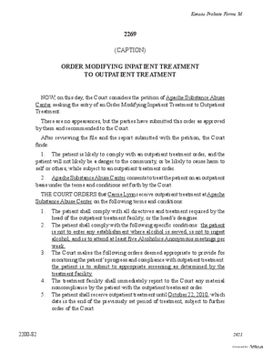 Thumbnail of Kansas Form Order Modifying Inpatient Treatment To Outpatient Treatment (Substance Abuse)