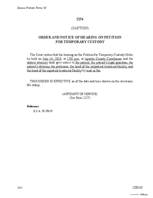 Thumbnail of Kansas Form Order And Notice Of Hearing On Petition For Temporary Custody (Substance Abuse)