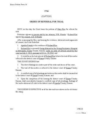 Thumbnail of Kansas Form Order Of Referral For Trial (Misc Guardianship/conservatorship)