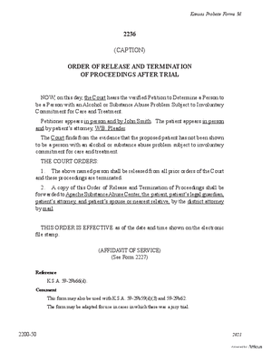 Thumbnail of Kansas Form Order Of Release And Termination Of Proceedings After Trial (Substance Abuse)