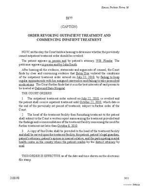 Thumbnail of Kansas Form Order Revoking Outpatient Treatment And Commencing Inpatient Treatment (Mental Illness)
