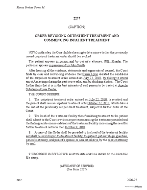 Thumbnail of Kansas Form Order Revoking Outpatient Treatment And Commencing Inpatient Treatment (Substance Abuse)