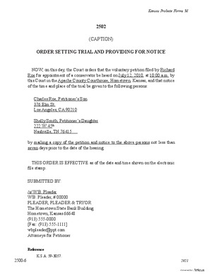 Thumbnail of Kansas Form Order Setting Trial And Providing For Notice