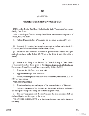 Thumbnail of Kansas Form Order Terminating Proceedings