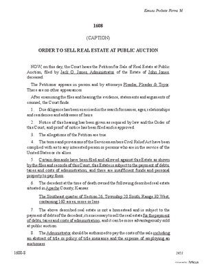 Thumbnail of Kansas Form Order To Sell Real Estate At Public Auction