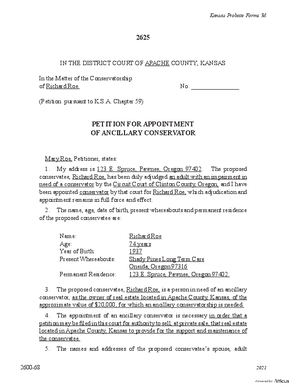 Thumbnail of Kansas Form Petition For Appointment Of Ancillary Conservator