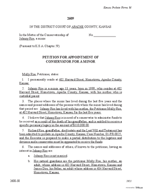 Thumbnail of Kansas Form Petition For Appointment Of Conservator For A Minor (Involuntary Conservatorship)