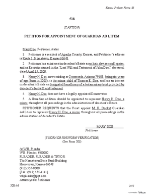Thumbnail of Kansas Form Petition For Appointment Of Guardian Ad Litem