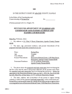 Thumbnail of Kansas Form Petition For Appointment Of Guardian And Conservator [And Standby Guardian And Standby Conservator]