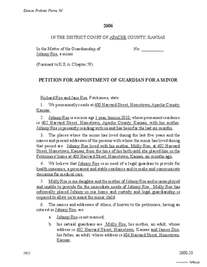 Thumbnail of Kansas Form Petition For Appointment Of Guardian For A Minor (Involuntary Guardianship)