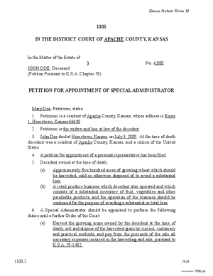 Thumbnail of Kansas Form Petition For Appointment Of Special Administrator