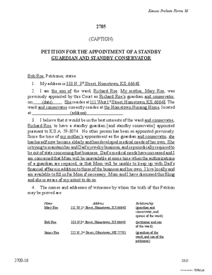 Thumbnail of Kansas Form Petition For The Appointment Of A Standby Guardian And Standby Conservator (Misc Guardianship/conservatorship)