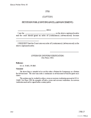 Thumbnail of Kansas Form Petition For Continuance/advancement (Misc Guardianship/conservatorship)