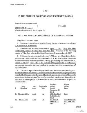 Thumbnail of Kansas Form Petition For Elective Share Of Surviving Spouse
