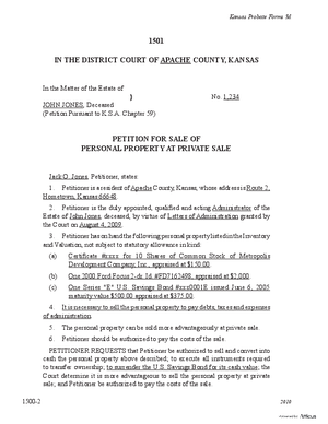 Thumbnail of Kansas Form Petition For Sale Of Personal Property At Private Sale