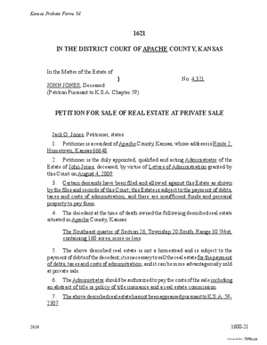 Thumbnail of Kansas Form Petition For Sale Of Real Estate At Private Sale