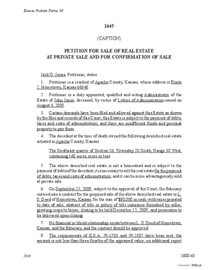 Thumbnail of Kansas Form Petition For Sale Of Real Estate At Private Sale And For Confirmation Of Sale