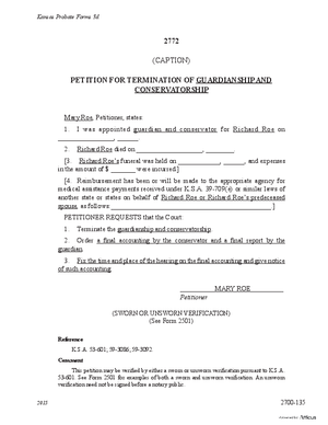 Thumbnail of Kansas Form Petition For Termination Of Guardianship And Conservatorship (Misc Guardianship/conservatorship)