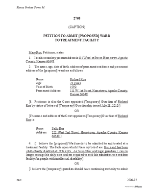 Thumbnail of Kansas Form Petition To Admit [Proposed] Ward To Treatment Facility