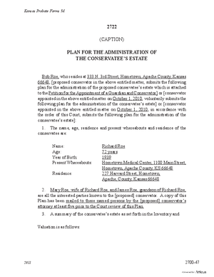 Thumbnail of Kansas Form Plan For The Administration Of The Conservatee's Estate (Misc Guardianship/conservatorship)