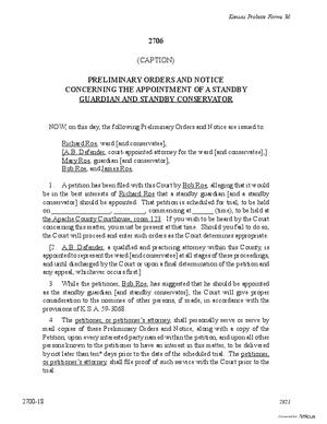 Thumbnail of Kansas Form Preliminary Orders And Notice Concerning The Appointment Of A Standby Guardian And Standby Conservator (Misc Guardianship/conservatorship)