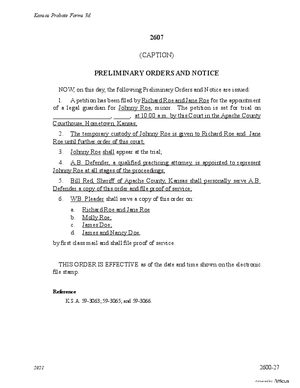 Thumbnail of Kansas Form Preliminary Orders And Notice For Petition For Appointment Of Guardian For A Minor (Involuntary Guardianship)