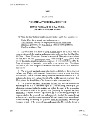 Thumbnail of Kansas Form Preliminary Orders And Notice For Petition For Appointment Of Guardian/conservator (Involuntary)