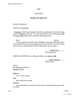 Thumbnail of Kansas Form Proof Of Service For Elective Share