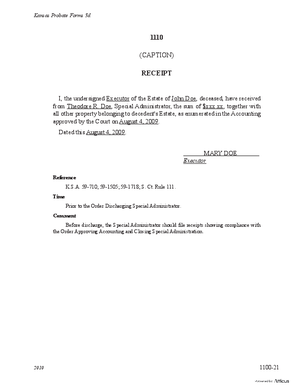 Thumbnail of Kansas Form Receipt For Special Administrator